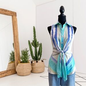 Finley Sleeveless Collared Button Down Tie Front Top